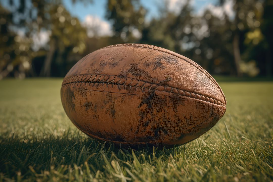Close up of brown rugby ball on grass, created using generative ai technology - Free Images, Stock Photos and Pictures on Pikwizard.com
