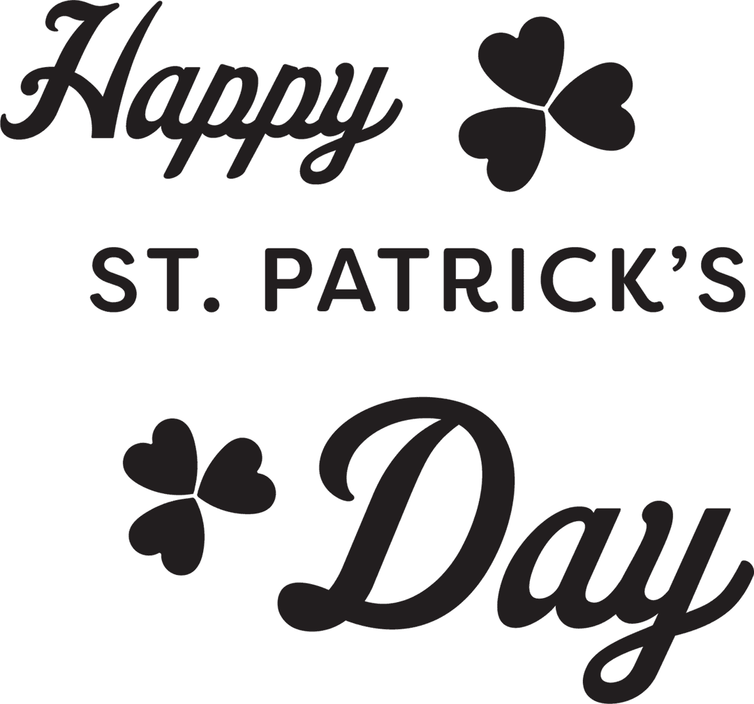 Happy St Patrick's Day Text with Shamrocks on Transparent Background
