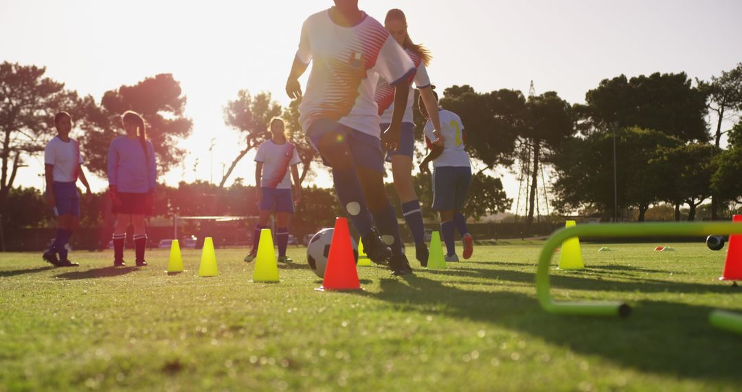 Youth Soccer Team Practicing Drills on Sunny Field - Free Images, Stock Photos and Pictures on Pikwizard.com