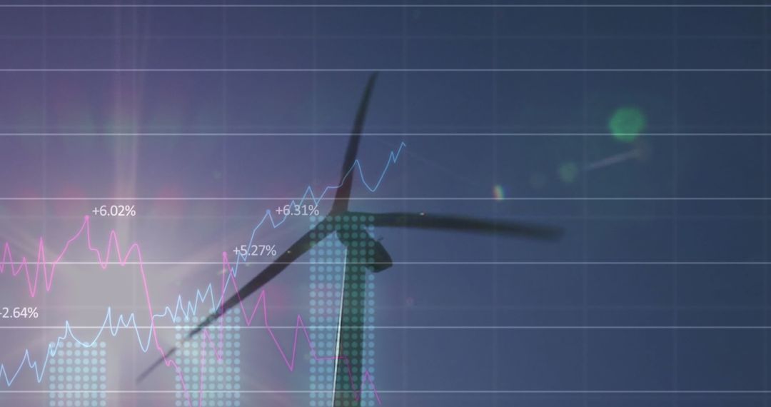Wind Energy Financial Growth Chart with Wind Turbine Silhouette