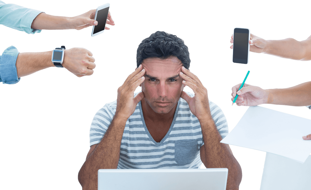 Stressed Businessman Surround by Work Multifunctional Concept Transparent