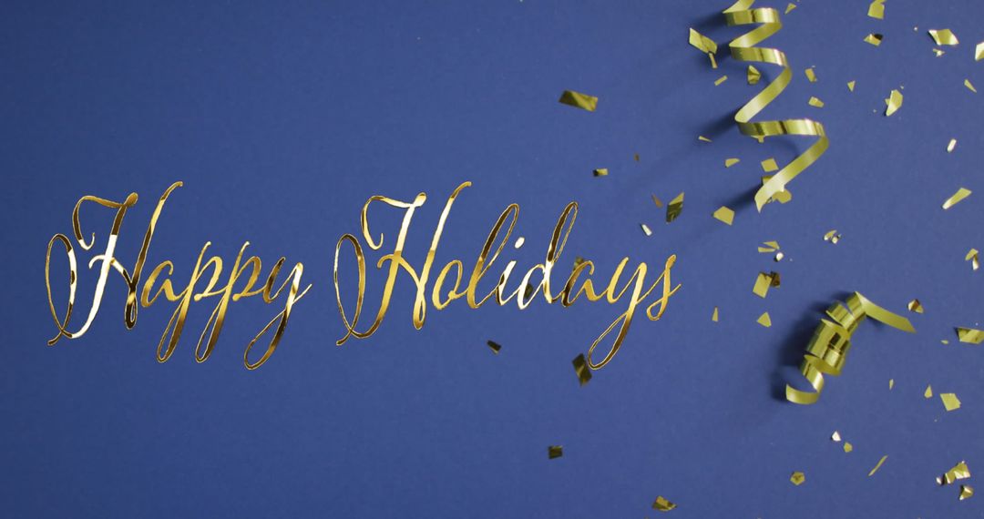 Festive Happy Holidays Greeting with Confetti on Blue