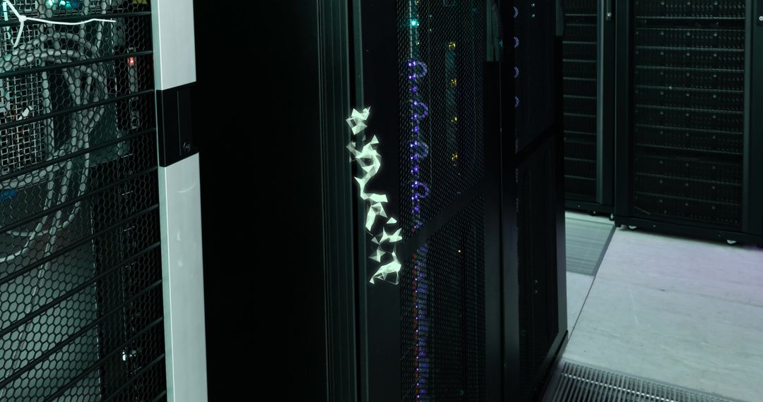 High-Tech Server Room with Digital Information Thanks to AR Icons