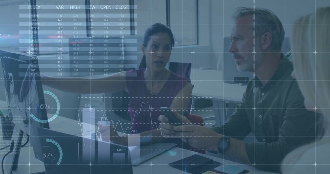 Financial Team Collaborating on Data Analysis in Modern Office