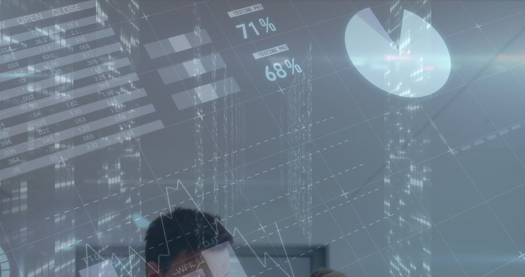 Doctors Analyzing Financial Data with Graphs Overlay