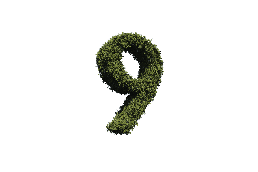 Grass-Covered Number Nine on Transparent Background for Design