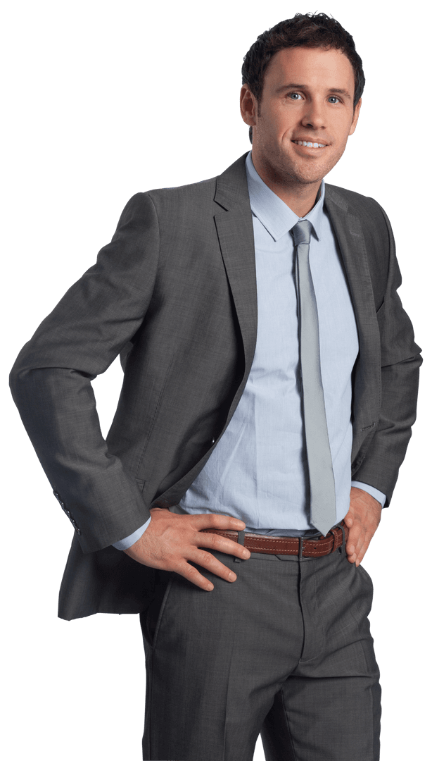 Confident Smiling Businessman in Grey Suit on Transparent Background
