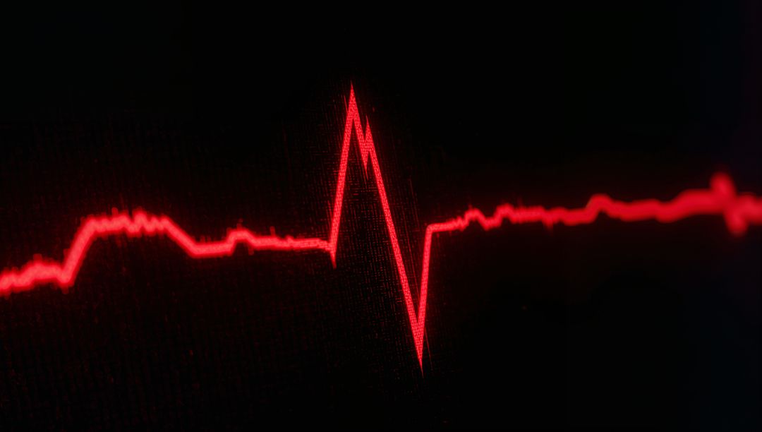 Red ECG Waveform on Dark Screen Indicating Heart Rate Activity