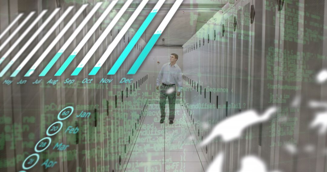 IT Engineer in Data Center with Global Digital Interface Overlay