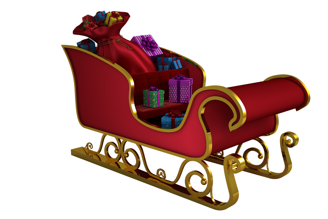 Transparent Red Gold Santa Sleigh With Wrapped Gifts - Download Free Stock Images Pikwizard.com