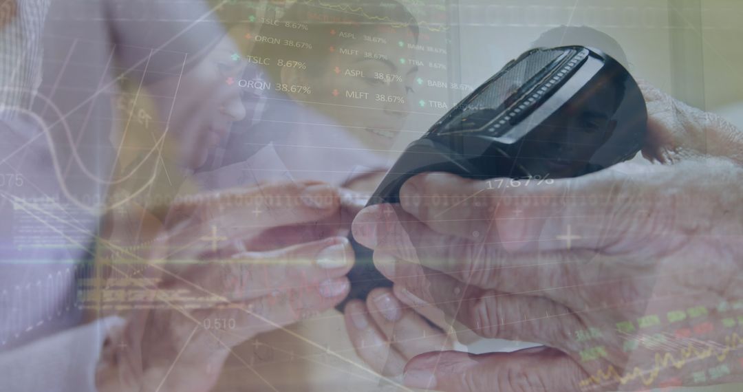 Caregiver Assisting Elderly with Blood Glucose Monitoring Device