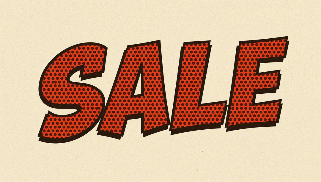 Retro pop art SALE sign with red halftone dots and slanted bold typography
