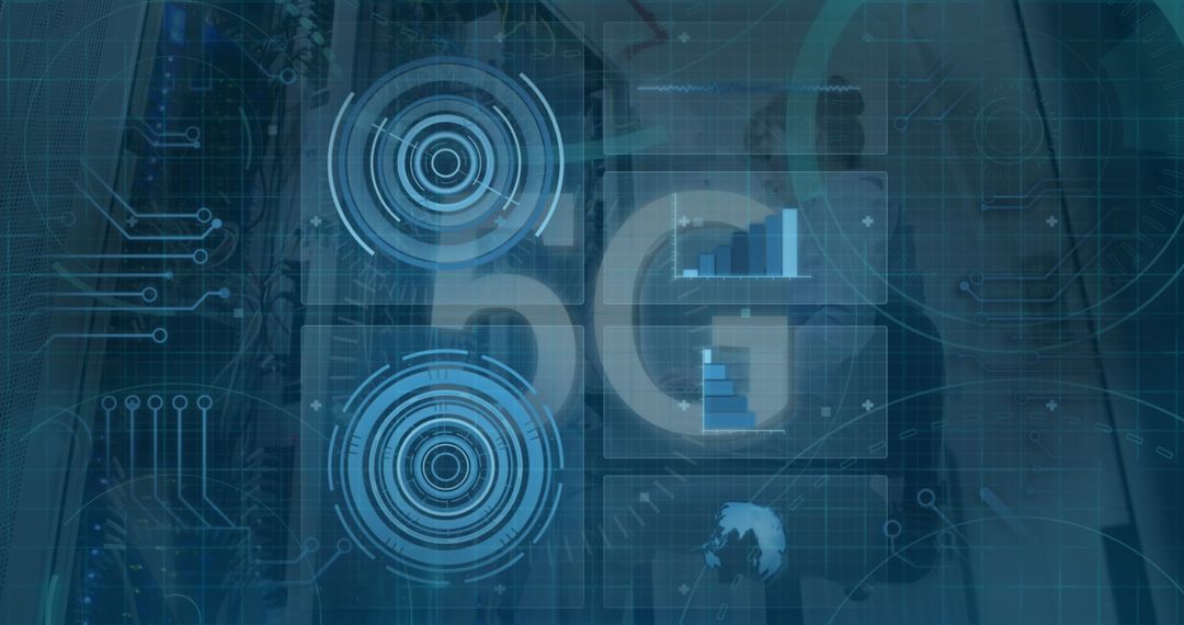 5G Technology Interface with Data Processing in High-Tech Server Room