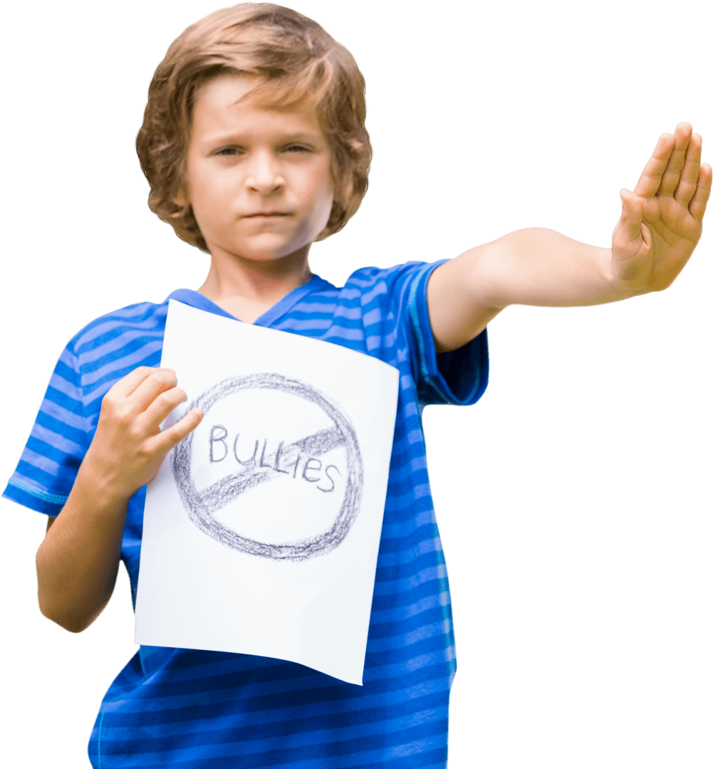 Confident Child Holding Anti Bullying Sign Stop Gesture Transparent Background