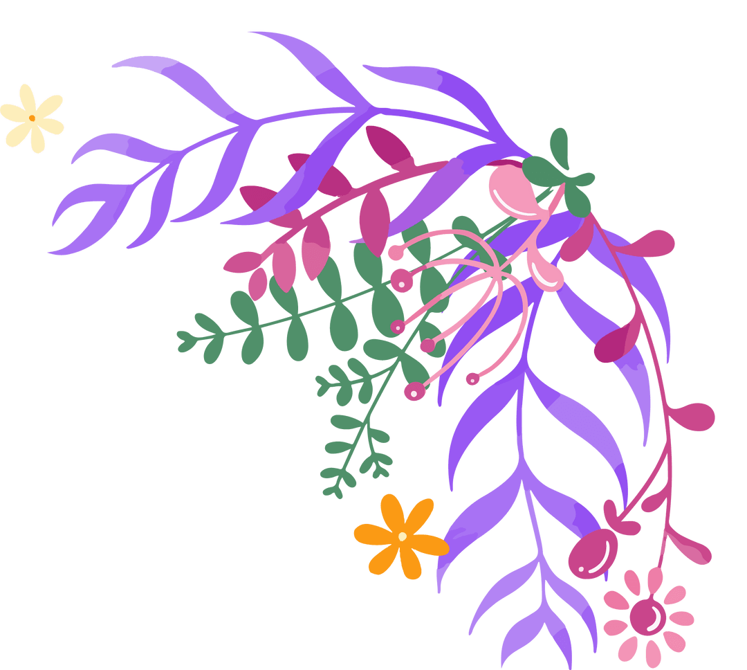 Vibrant Abstract Botanical Motif on Transparent Background