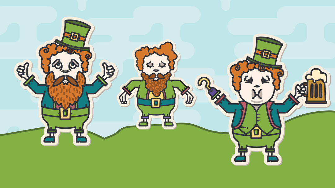 Cartoon Leprechauns with Red Beards on Transparent Background