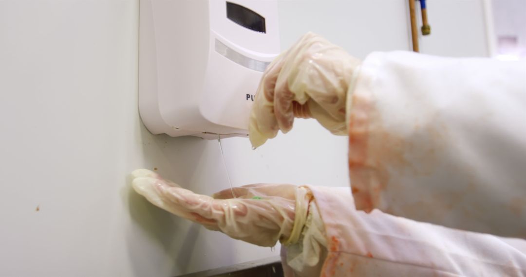 Healthcare Worker Using Wall-Mounted Hand Sanitizer Dispenser - Free Images, Stock Photos and Pictures on Pikwizard.com