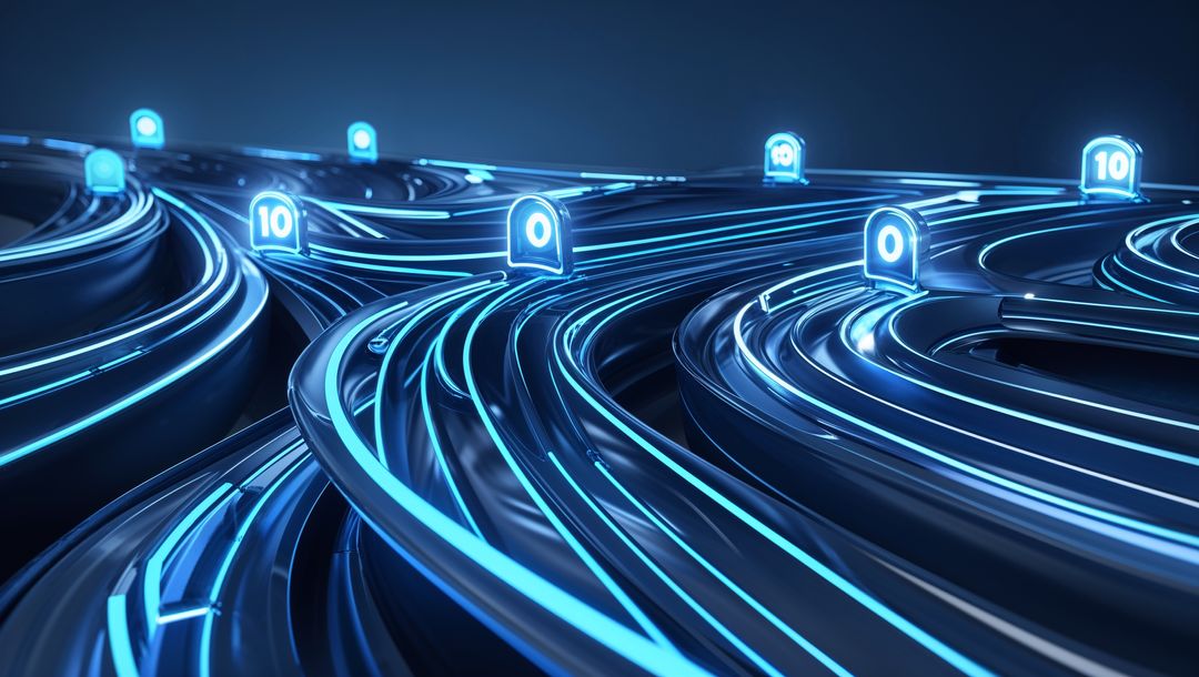 Futuristic Neon-Lit Digital Pathways in Cyber Space