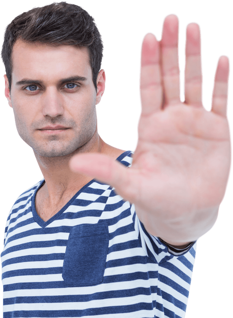 Transparent Background of Man Gesturing Stop Sign