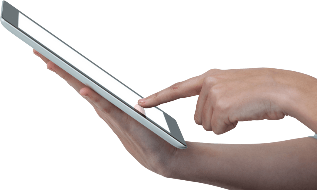 Hand Interacting with Transparent Digital Tablet Balanced