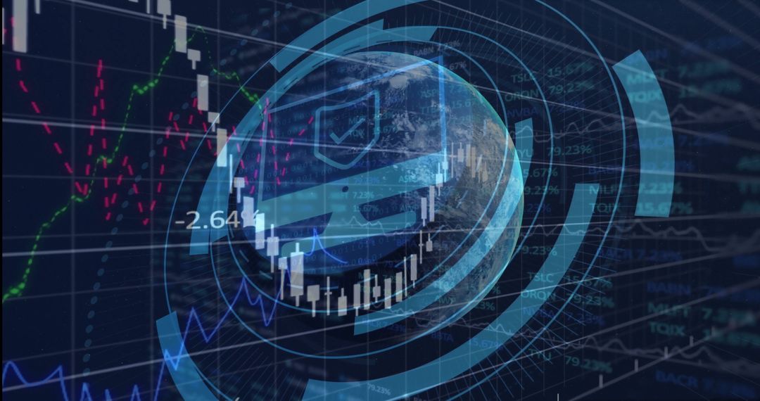 3D Globe in Virtual Finance Interface with Candlestick Chart