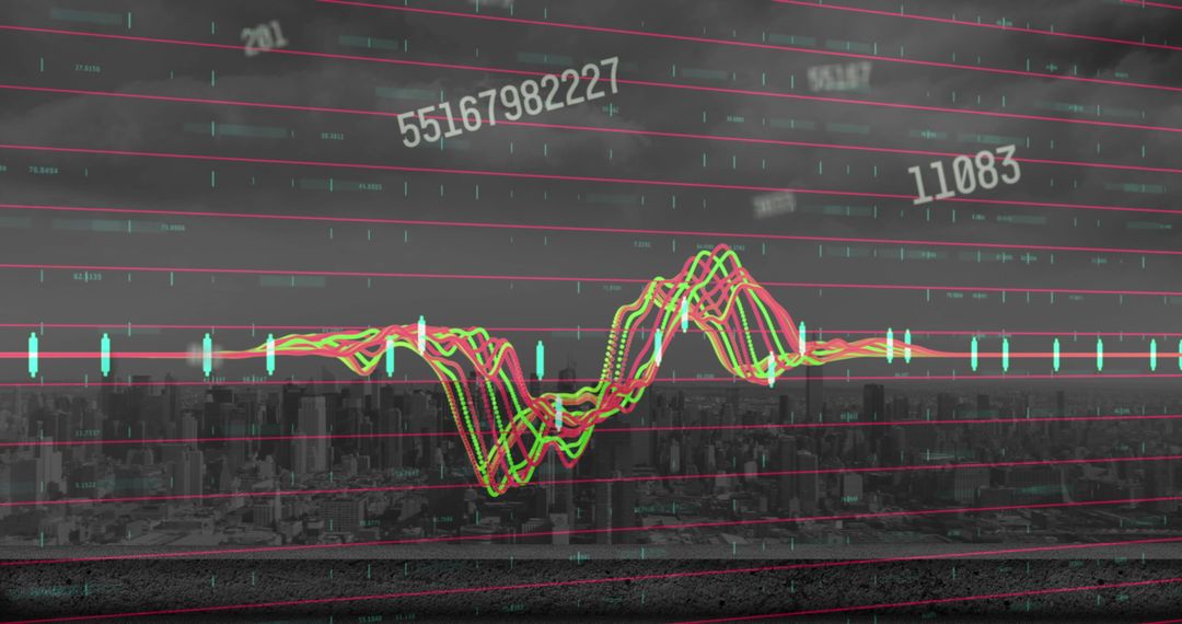 Abstract Financial Data Streams Over Cityscape Background
