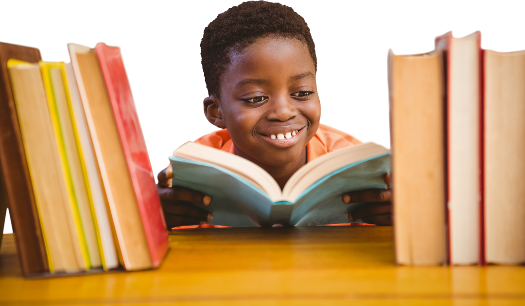 Happy Child Enthusiastically Reading Book in Library, Transparent Background - Download Free Stock Images Pikwizard.com