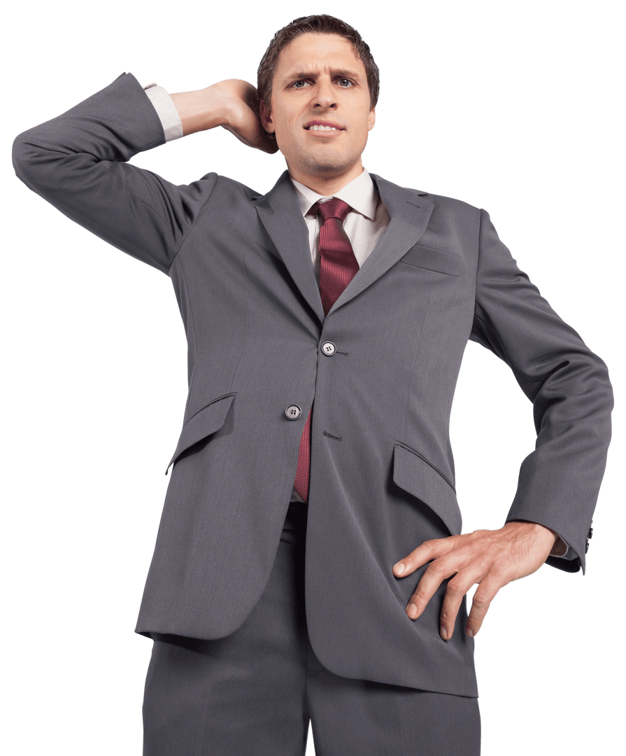 Transparent Confused Businessman in Gray Suit