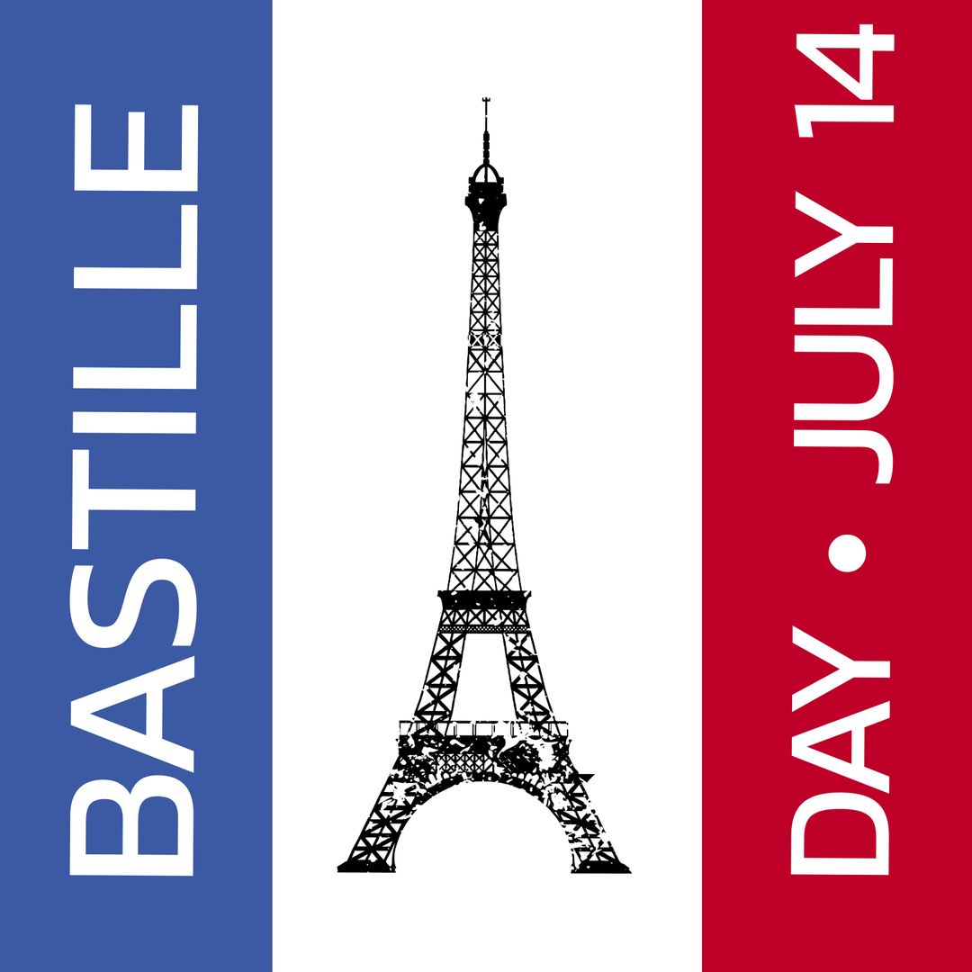 Illustration of Eiffel Tower Celebrating Bastille Day with French Flag