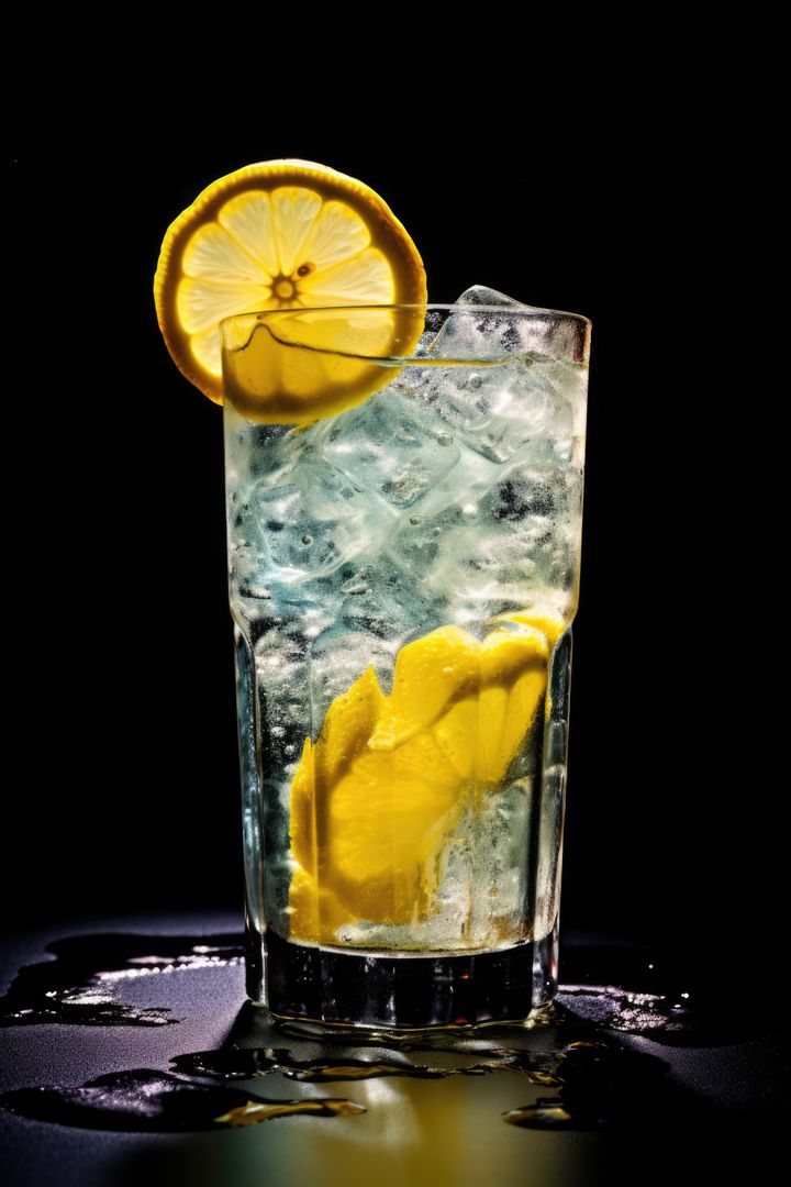 Refreshing Lemonade with Ice and Lemon Slice on Black Background - Free Images, Stock Photos and Pictures on Pikwizard.com