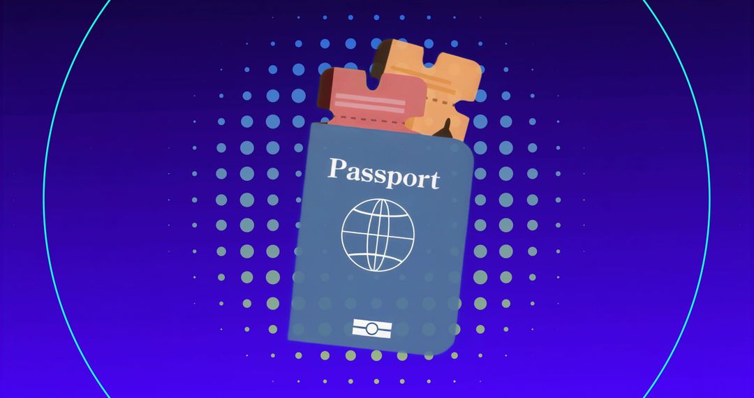 Blue passport with boarding passes on halftone gradient background for travel and tourism