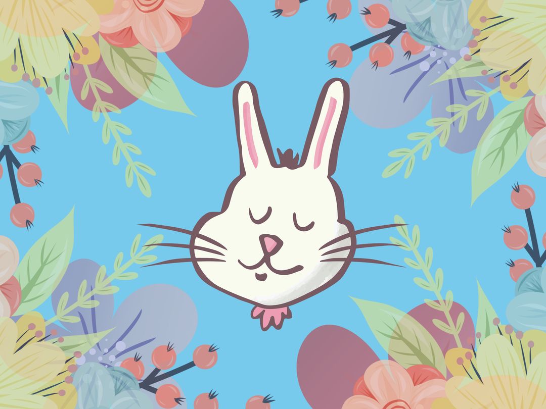 Cute Easter Bunny with Floral Border - Download Free Stock Templates Pikwizard.com