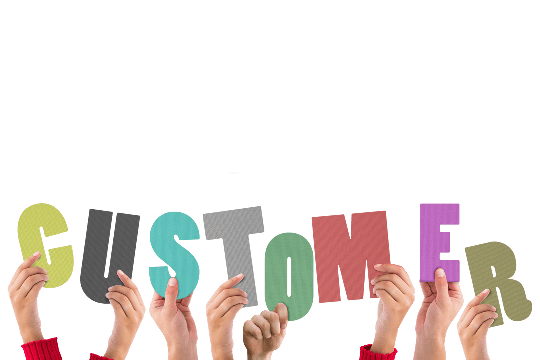 Transparent Hands Holding Customer Text with Copy Space