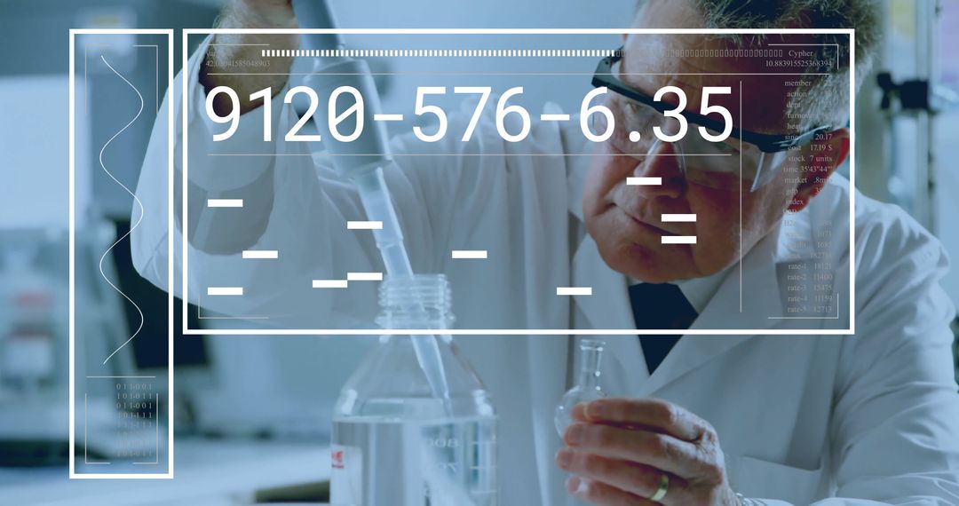 Scientist Conducting Research in Laboratory with Digital Data Overlay