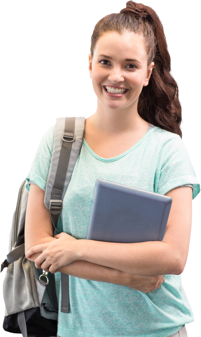 Smiling Female Student With Tablet Transparent Background - Download Free Stock Images Pikwizard.com