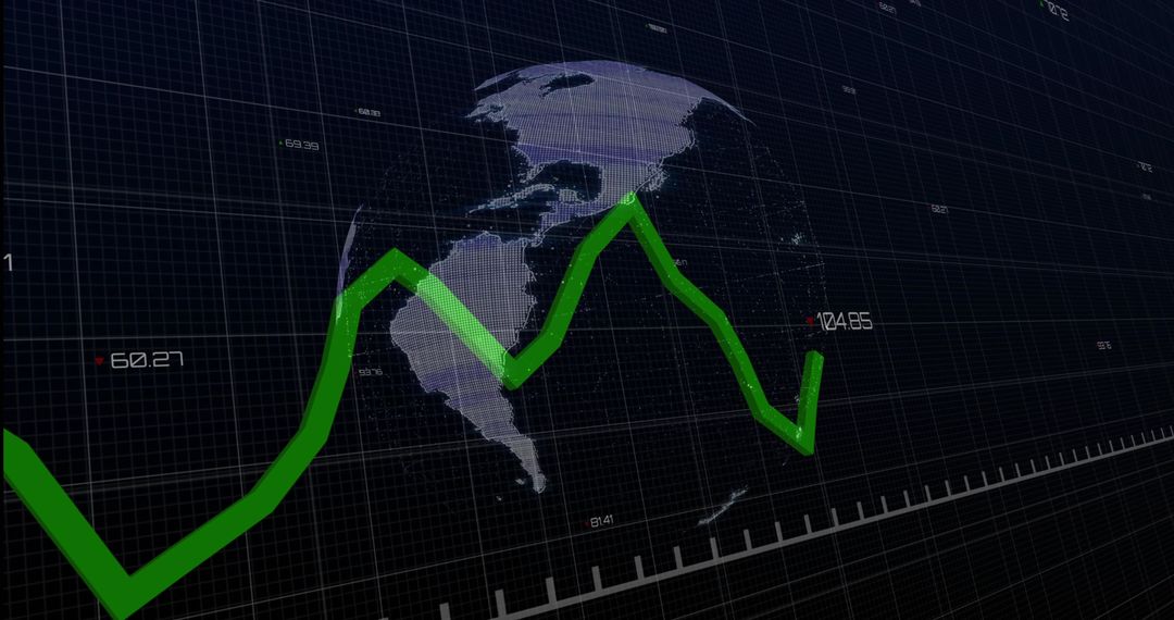 Global Financial Analytics: Green Line Graph on Digital Globe