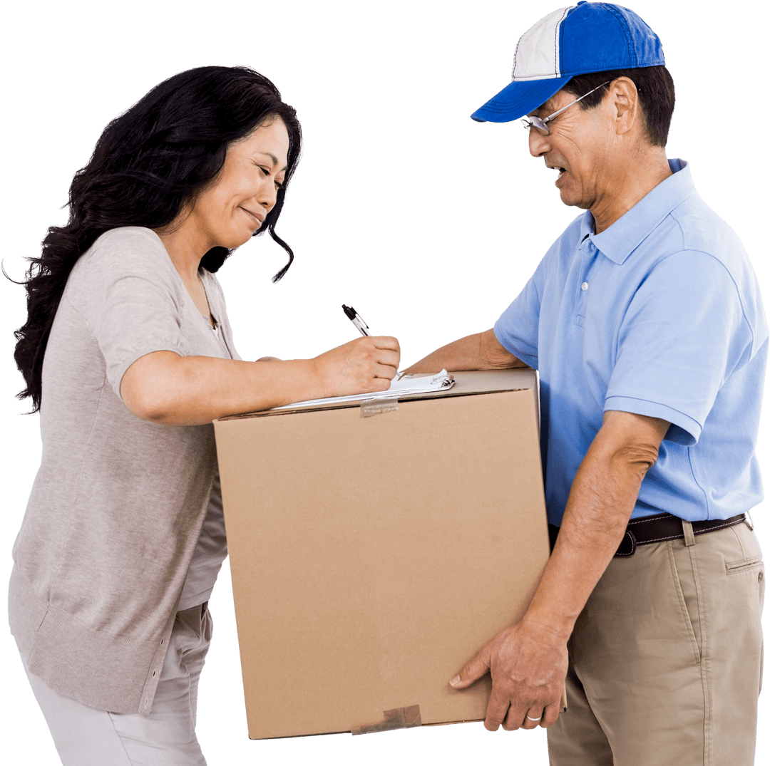 Woman Signing Package from Courier Service Professional Transparent