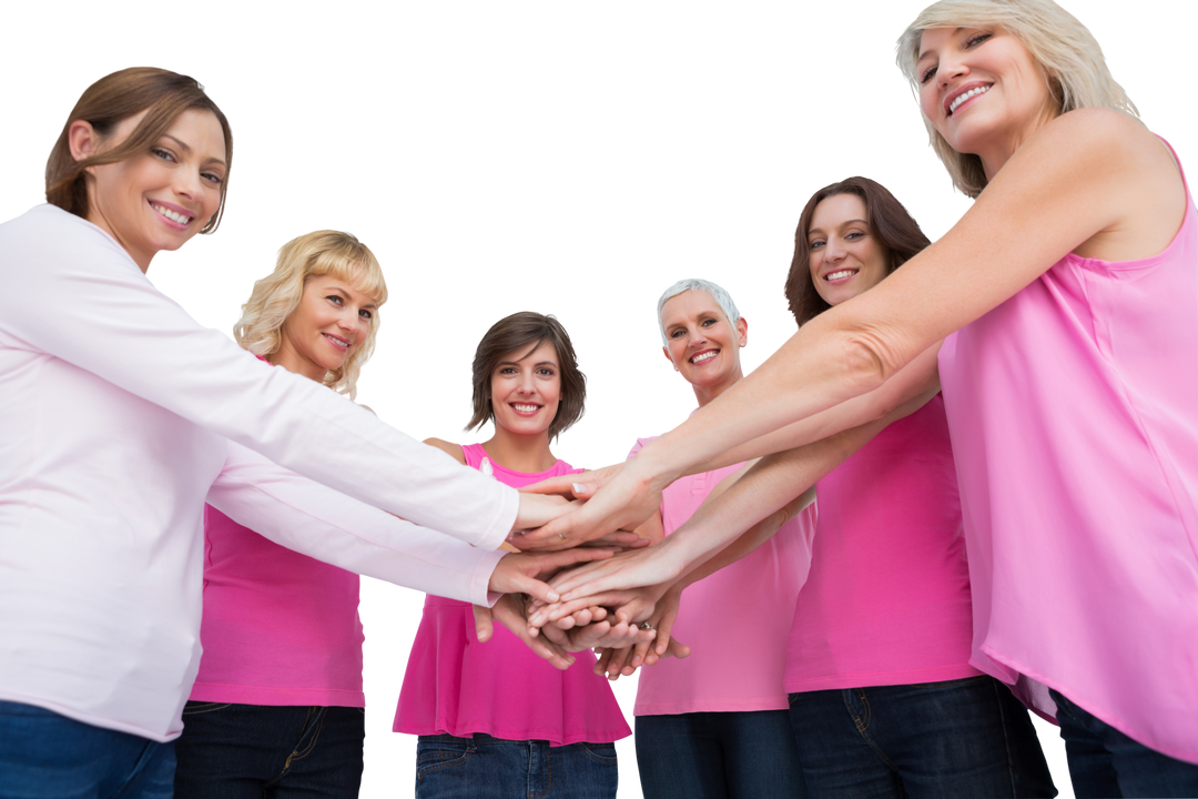 Women in Pink Tops Stacking Hands for Breast Cancer Awareness Transparent Background - Download Free Stock Images Pikwizard.com