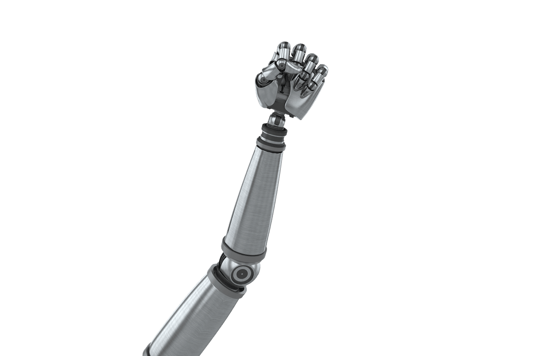 Robotic Arm Illustration with Raised Fist on Transparent Background
