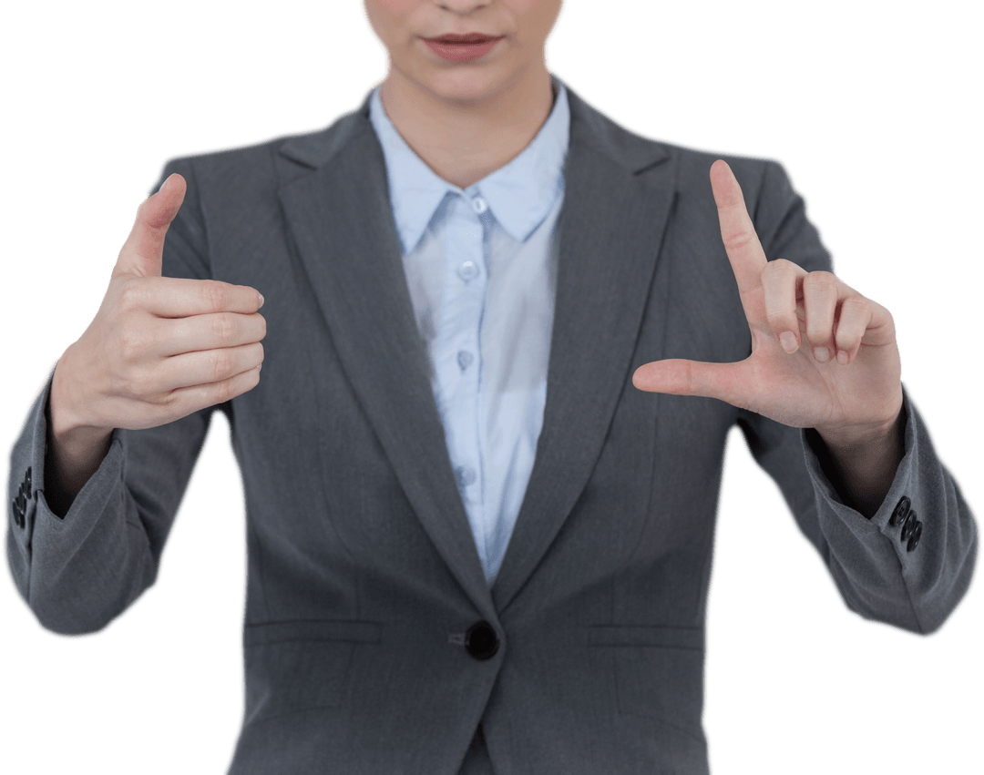 Asian Businesswoman Pointing with Fingers on Transparent Background