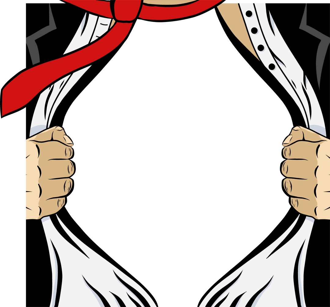 Dynamic Character Ripping Open Formalwear on Transparent Background