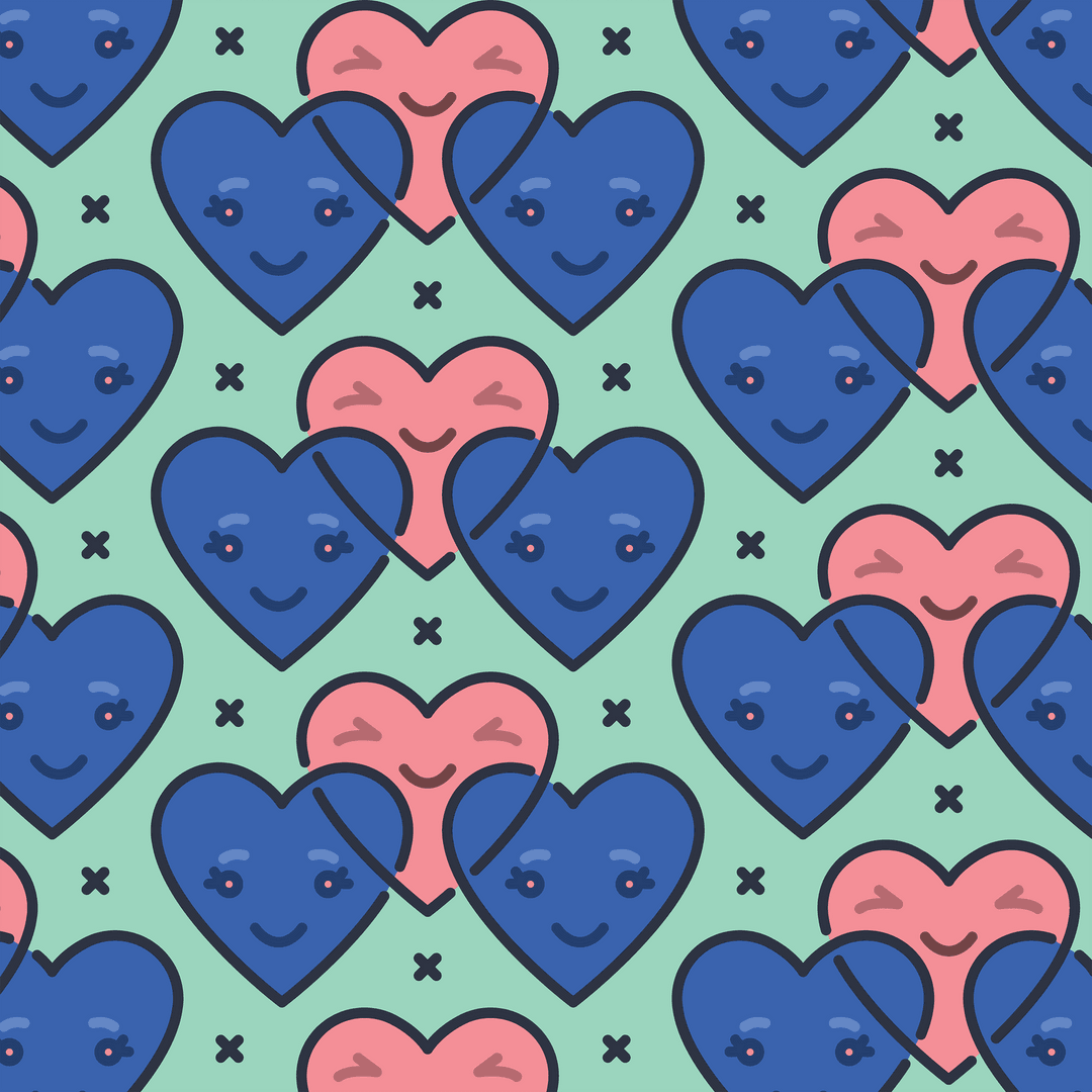 Seamless Transparent Heart Pattern with Smiley Faces