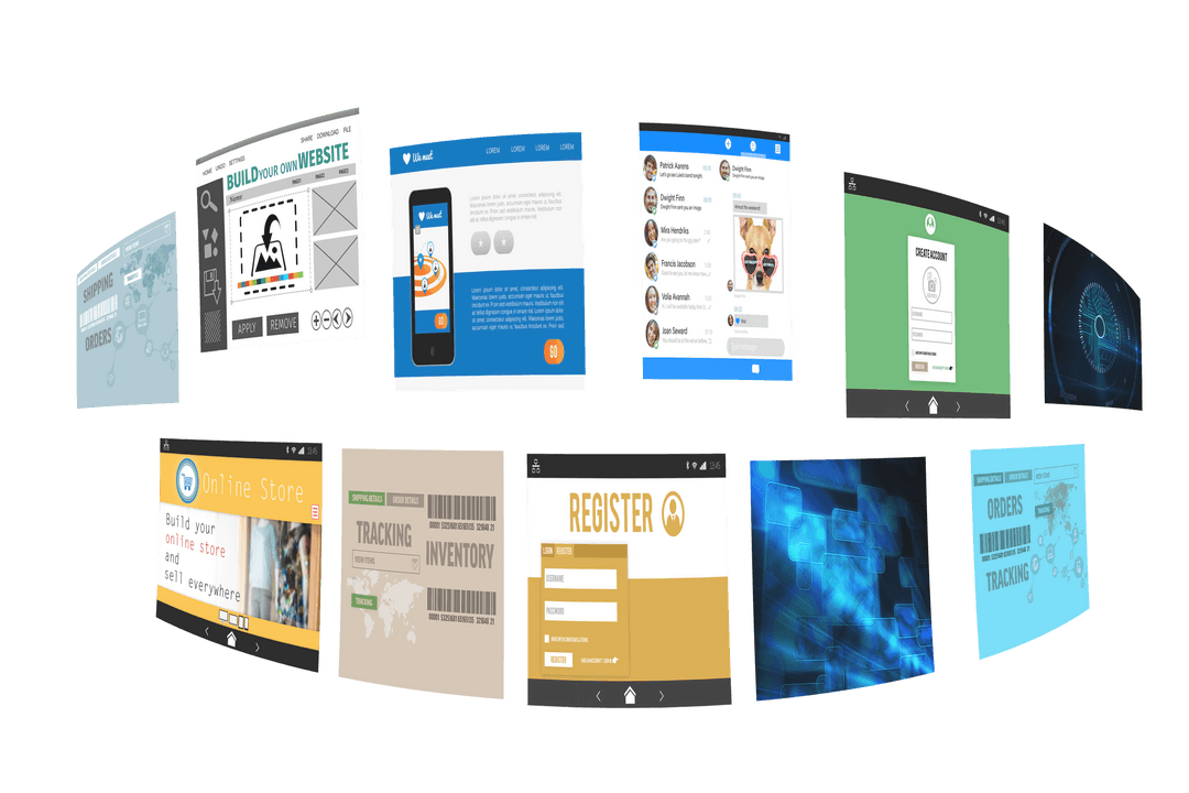 Creative Digital Online Interfaces on Transparent Background for Websites