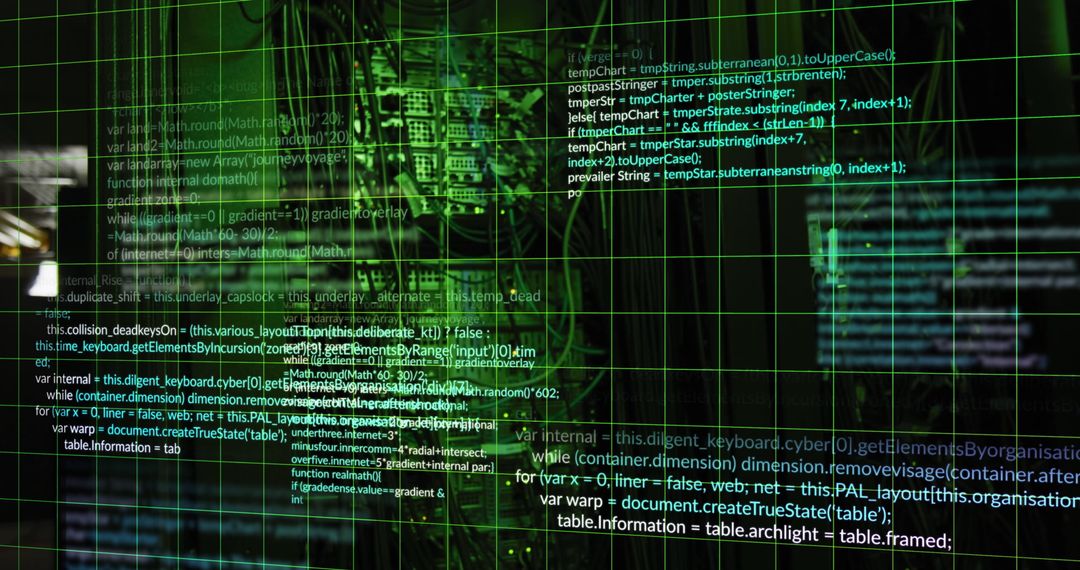 Digital Code and Network Data on Black Background