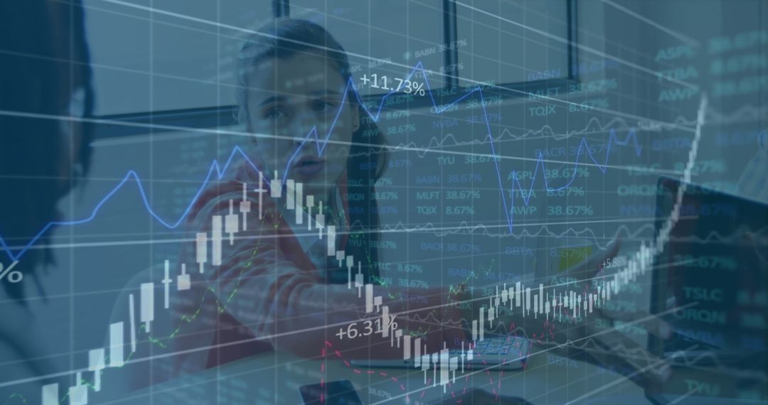 Professionals Analyzing Stock Trends with Overlay Graphs in Office