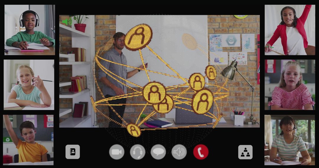 Virtual Classroom with Teacher and Engaged Students Online