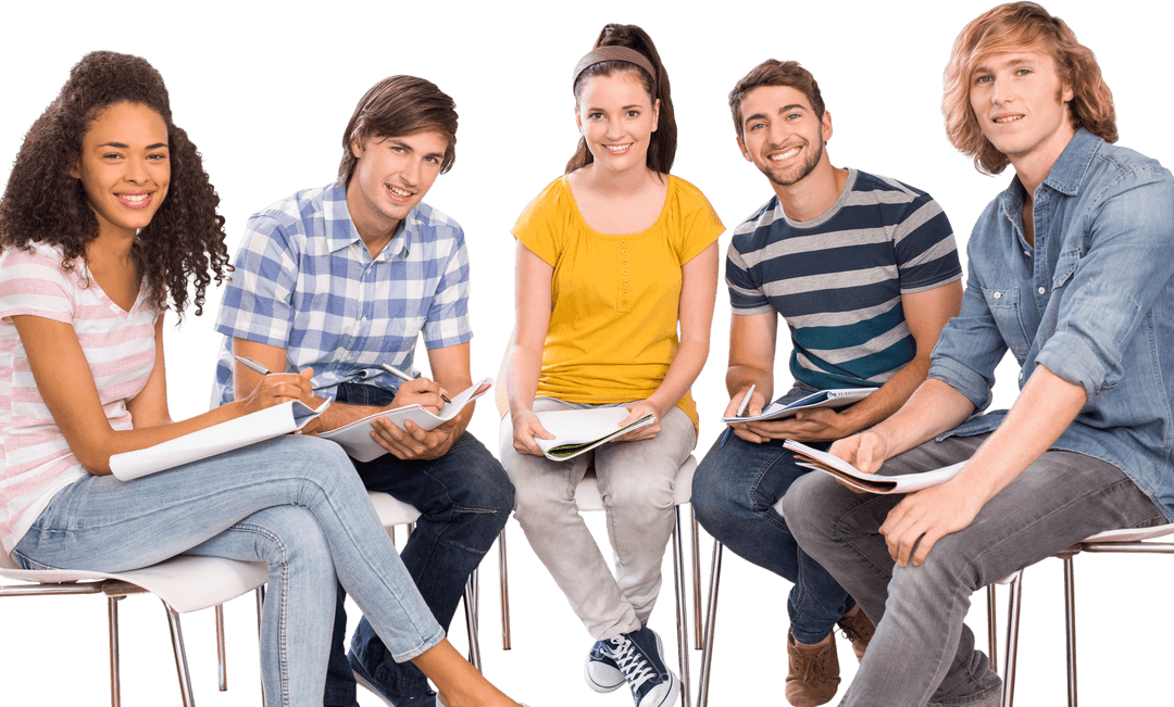 Transparent Group of Diverse College Students Studying Together