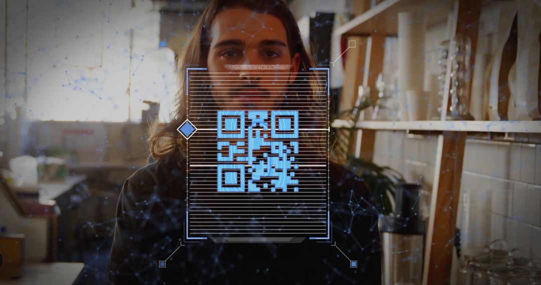 QR Code Overlay on Craftsman in Creative Studio Environment