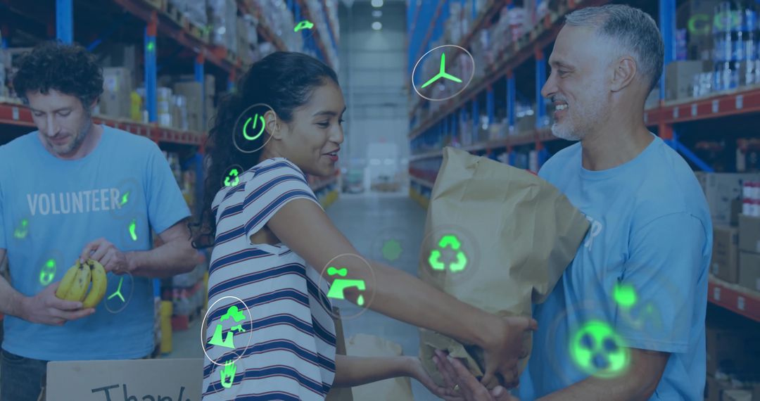 Volunteers Supporting Eco-Friendly Initiatives in Warehouse