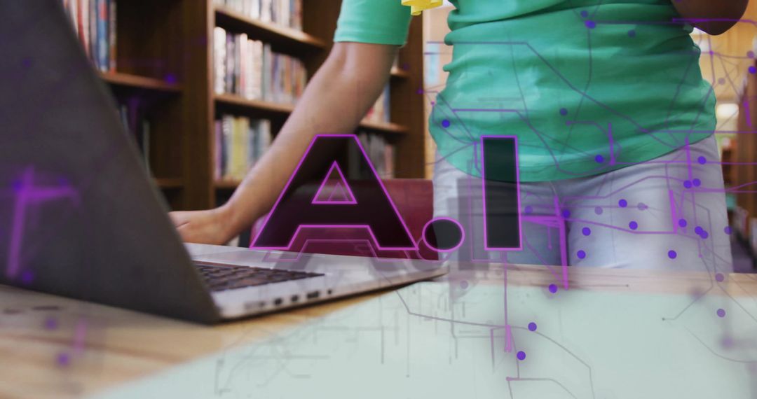 Person Engaging with AI on Laptop in School Library